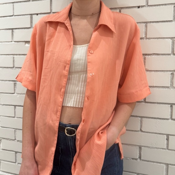 ALIA VINTAGE SALMON SHORT SLEEVES BUTTON DOWN SHIRT - 12 - Picture 9 of 11